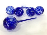Lot of cobalt art glass watering globes