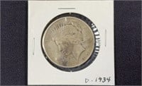 Key Date 1934-D US Peace Silver Dollar