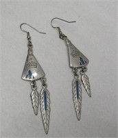 Signed Turquoise Feather Earrings