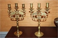 2 Brass 3 candle candelabras with Judea Sabbath