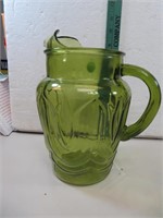 Vintage Green Picther with Ice Lip 9" Tall