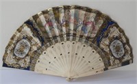 19thC French carved ivory gilded paper fan