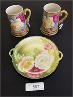 Handpainted Nippon Mugs, Bavaria Plate.