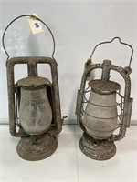 Pair Kerosene Lanterns. One has Cracked Glass.