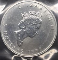 1998 1oz 9999 Fine Silver Canadian Elizabeth II