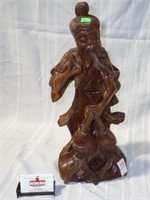 CARVED WOOD ORIENTAL FISHERMAN 19"