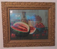 Framed painting of watermelon and cherries