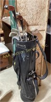 Black Leather Golf Bag with left handed clubs,