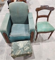 Bundle with Green arm chair, foot stool &