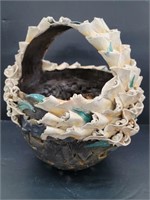 Vintage ornate pottery basket