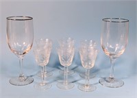 Cut Glass Cordial Glasses - Silver Trim Glasses
