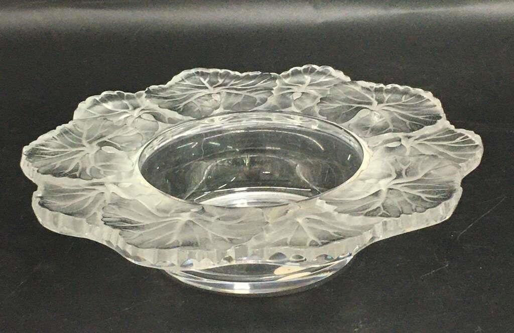 Lalique France Crystal Bowl With Leaf Design