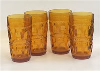 (4) INDIANA GLASS KINGS CROWN AMBER TUMBLERS 5