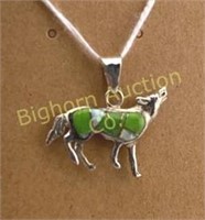 Reversible Wolf Pendant Green Gaspeite & Opal