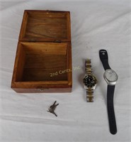 Small Wood Trinket Box W/ 2 Watches Hugo Boss