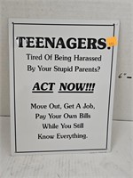 Metsl Teenager Sign Approx 8.5 x 11 Inches