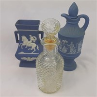 Avon bottles and faux Jasperware vase