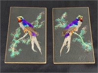 Pair of painting & feather mixed media art (PB)