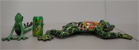 2 frog sculptures - hand painted ceramic and