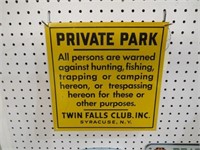 12" X 12"  PRIVATE PARK TIN SIGN