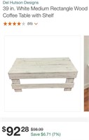 39 in. White Medium Rectangle Wood Coffee Table