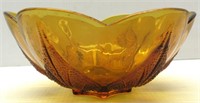 Anchor Hocking Amber Glass Bowl Beaded Leaf