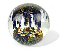 Art Glass Paperweight w/ Tree Signed