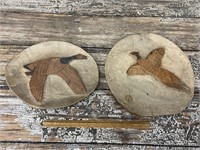 Folk art carved pheasant & goose plaques w/