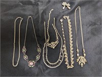 6 Vintage Blingy Necklaces and a Pair of Earrings