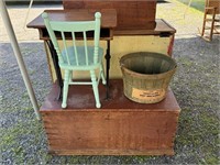 Child's Desk, Chair, Blanket Box and Basket