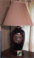 Blue table lamp with shade, works