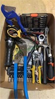 Box lot of tools, mostly new ones, channel locks,
