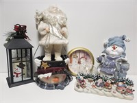(2) Lg Ceramic Snowmen & Other Winter Decor