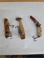 3 vintage wooden fishing lures