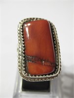 Southwest SS Coral Ring - Hallmarked