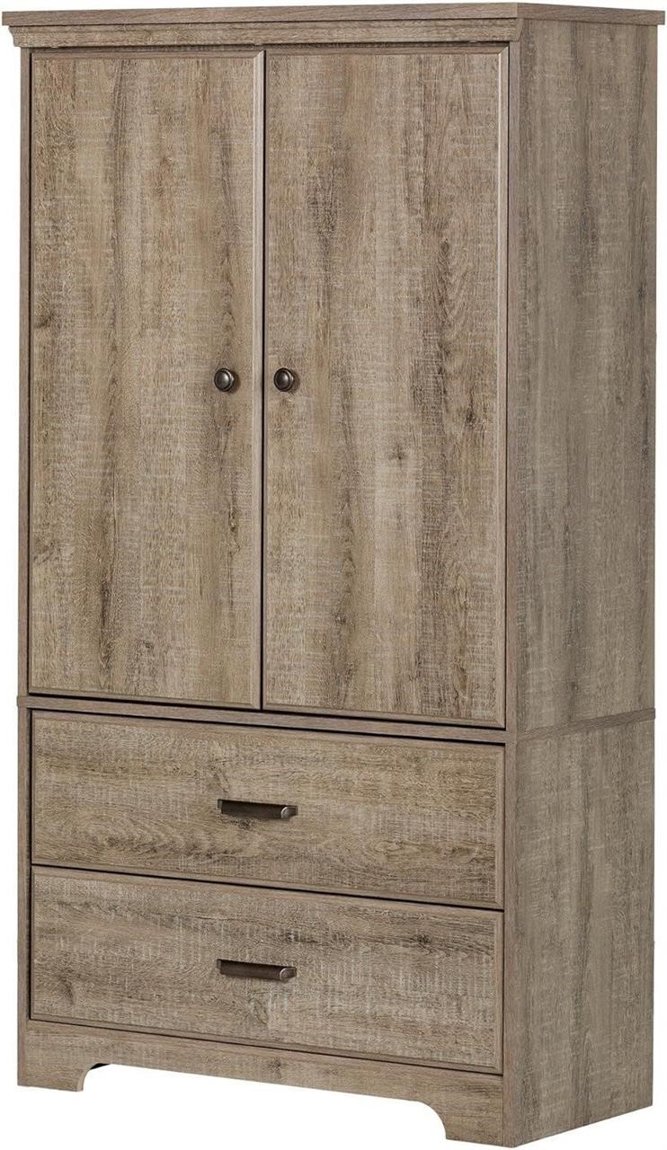 South Shore 2-Door Armoire Drawers Weathered Oak