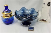 Blue Cobalt w/Gold & Sterling on Crystal Bowls