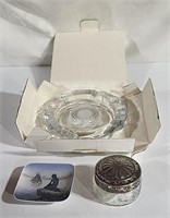 Crystal Ash tray, jar and small plate