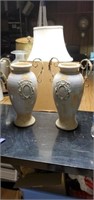 Pair of 18 inch clay and metal vases very nice