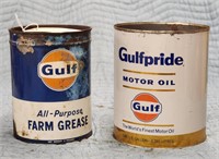 "Gulf Farm Grease" & "Gulfpride" Motor Oil Cans