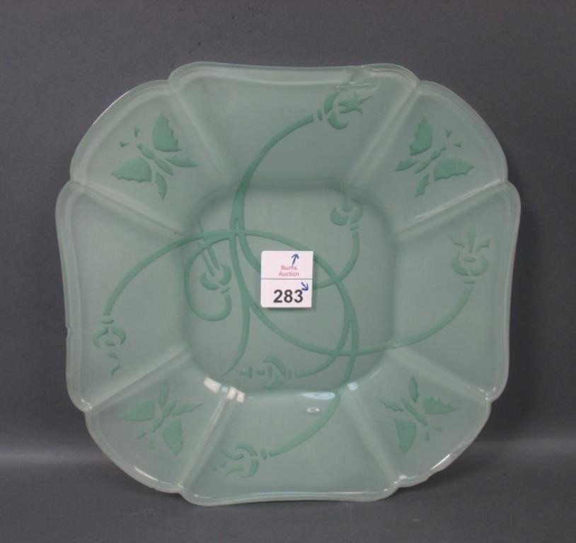 Consol. Green Decor #2105 Deep Etched Floral Plate