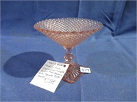 1930's anchor hocking pink compote bowl .
