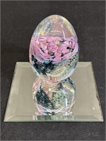 Glass Egg Shaped Art & Mirrored Tray