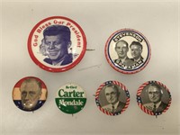 6 vintage demarcate political campaign buttons