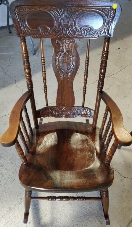 Antique Wooden High Back Rocking Chair