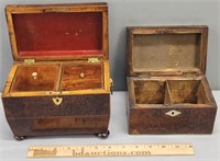 2 Regency Wood Tea Caddy Boxes Antique