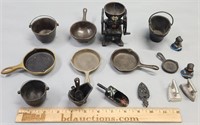 Miniature Cast Iron Kitchenware incl Reading Stove