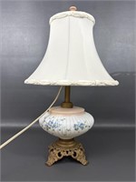 Handpainted Milk Glass & Brass Lamp
