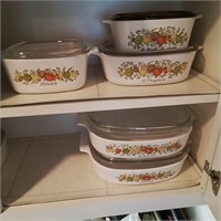 5 piece Corning ware dishes with veggie pattern.