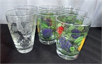 5 Libbey Glass Tumblers Fruit Pattern  2